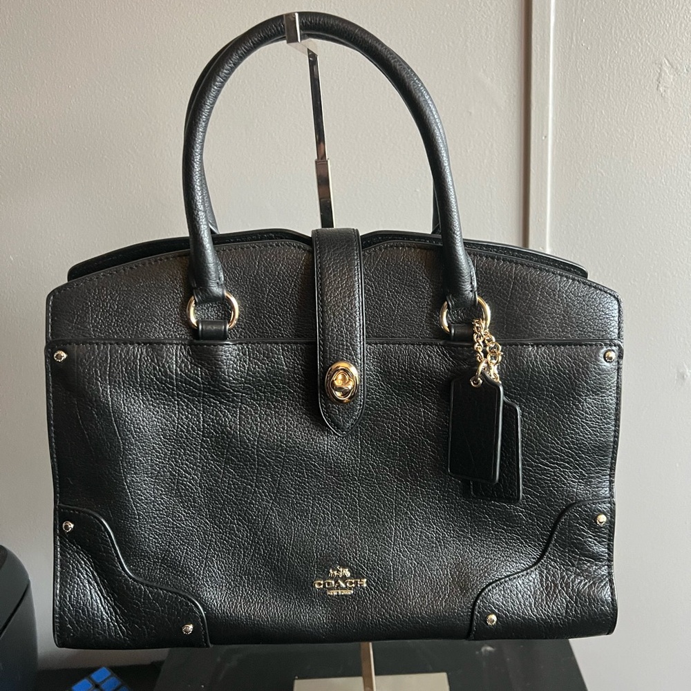 Coach Black Leather Tote with Gold Hardware